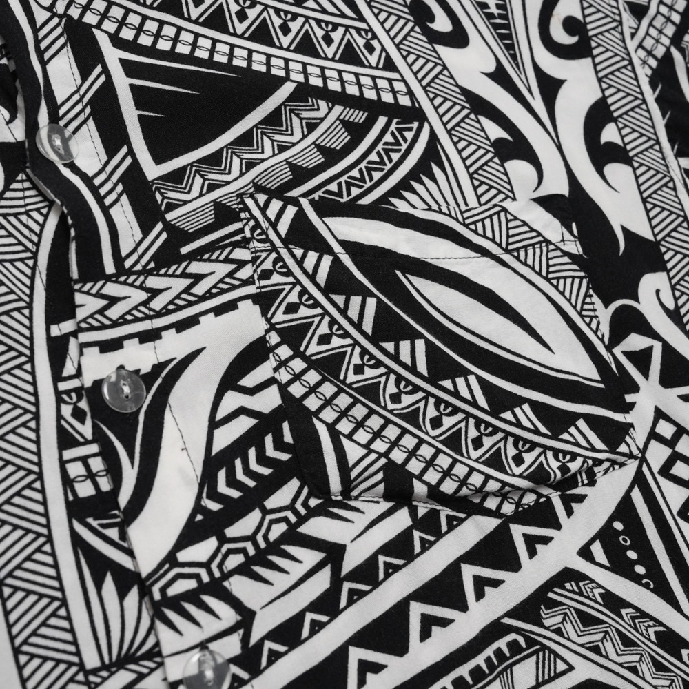 Hula Bay Aloha Shirt Mens XL Black White Polynesian Tribal Rayon Short Sleeve - Picture 4 of 16